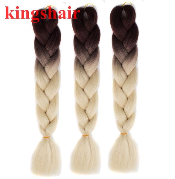 

24quot 100gpack ombre brown pink purple blonde kanekalon jumbo braids hair extensions synthetic crochet braiding box braids hai8752999, Black