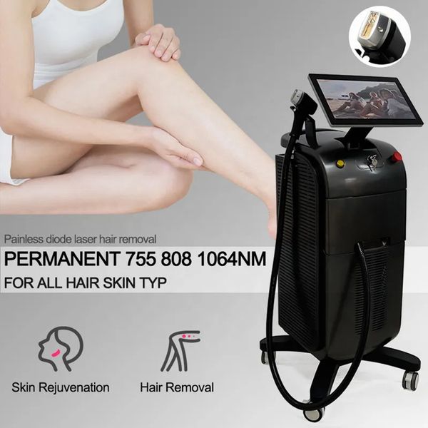 

2023 new vertical platinum 808nm diode ice laser ititanium machine for permanent dark hair removal triple wavelength 755 808 1064nm, Black