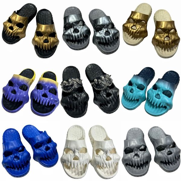 

punk skull slippers mens designer sandals summer women's platform shoes outdoor non-slip beach shoes comfortable breathable casual shoe, Black