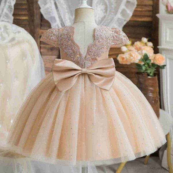 

girl's dresses baby girls dress for to backless bow toddler kids birthday baptism vestidos weddings party princess baby's r230607, Red;yellow
