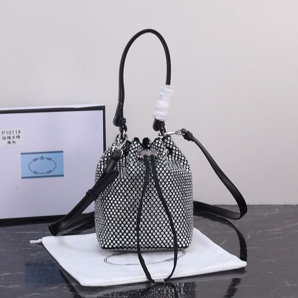 

imitation crystal embellished satin shoulder bags women designer bucket handbags
