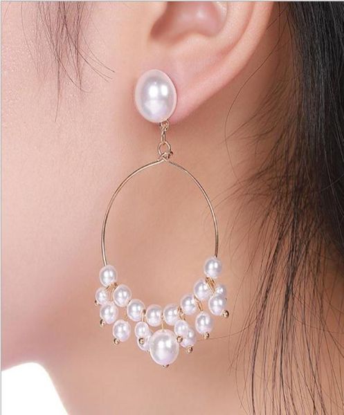 

boho white imitation pearl round circle hoop earrings fashion women girls gold color big earing korean jewelry party statement ear1518088