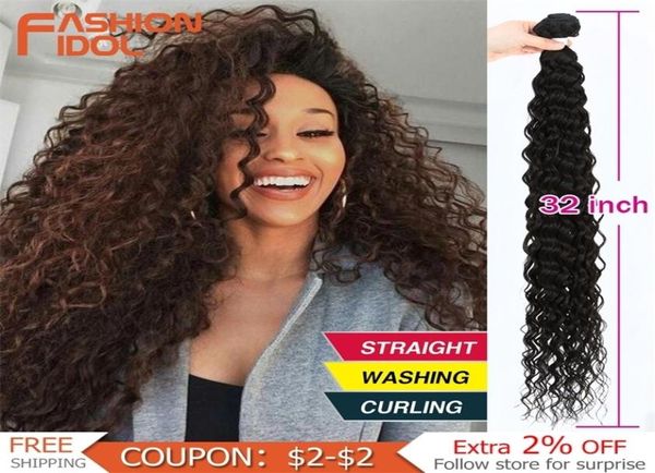 

fashion idol water wavy hair bundles synthetic extensions ombre blonde 32inch soft super long bio curly 2206154851632, Black;brown