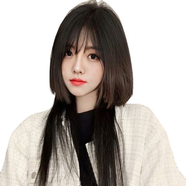 

children's jellyfish head wig women's simulated long hair full head set checked princess cut fried dough twists braid, Black