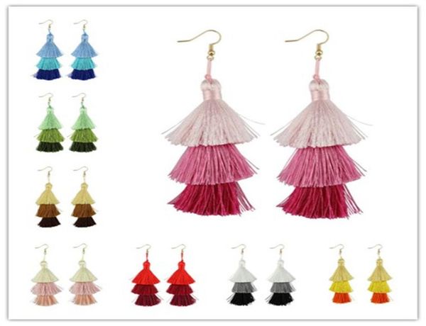 

christmas gift fashion boho jewelry summer bright three tier fan fringe tassel earrings women costume jewelry layer tassel drop ea5631885, Silver