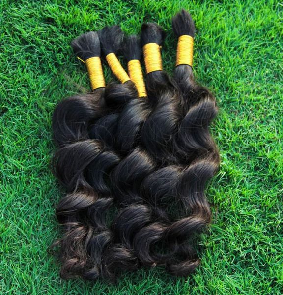 

human hair bulk no weft peruvian loose wave hair 3 bundles curly human hair extensions for micro braids weave bulks7767344, Black