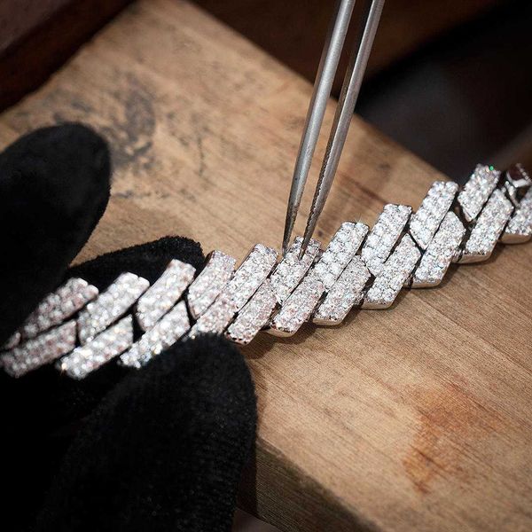 

s925 moissanite prong cuban chain or bracelet moissanite cuban link chain 12mm iced cuban chain 925 silver