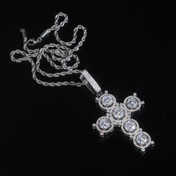 

bling 5a cubic zircon paved big cross pendant necklace hip hop men women iced out charm jewelry drop ship, Silver
