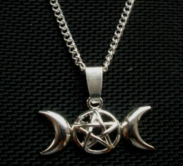 

vintage silver gothic triple moon pentagram necklaces pagan witchcraft choker long chain necklacespendants for women gift diy jew9532562