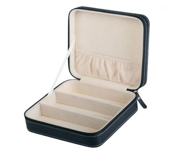 

portable pu leather sunglasses box travel jewelry storage box grid small glasses case zipper bag container gift11295280, Black;blue