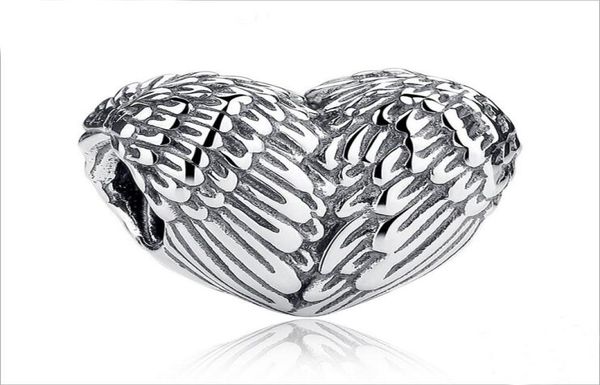 

2020 new genuine 925 sterling silver beads wings feather heart charm beads for women fit original bracelet diy jewelry making4645570, Black
