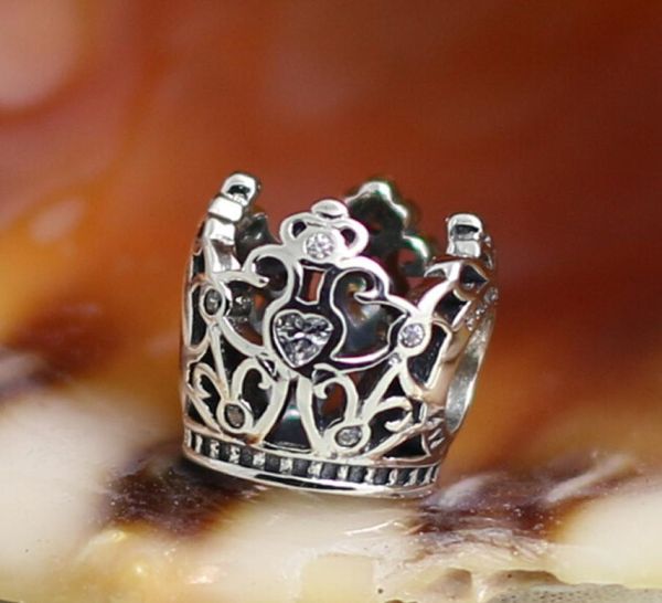 

2015 925 sterling silver princess crown charm bead with clear cz fits european jewelry bracelets necklaces & pendants4544518, Black