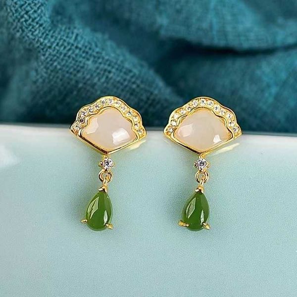 

needle jasper earrings jade fan chinese ancient china-chic earrings, Golden
