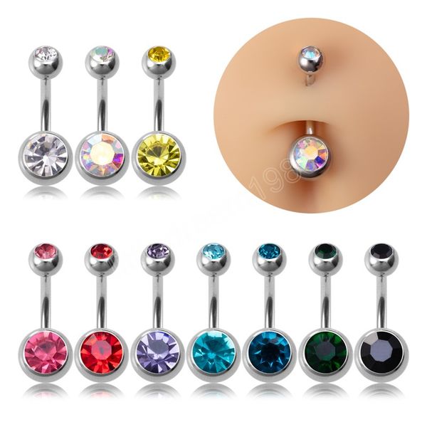 

crystal belly button rings navel piercing stud colorful ball stainless steel barbell ombligo bar women body jewelry, Silver