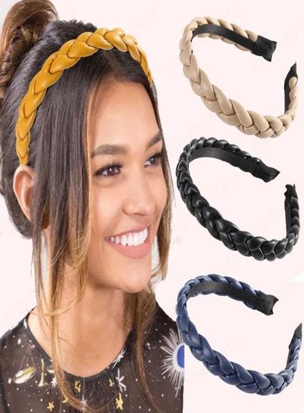 

pu braided headband fashion hair accessories for hair solid color korean s hairband women girls bezel hair hoop headwear1067940, Slivery;white