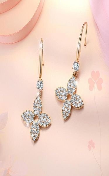 

s1537 fashion jewelry s925 silver post four leaf clover earrings simple hollow out niche design dangle earrings3225212, Golden;silver