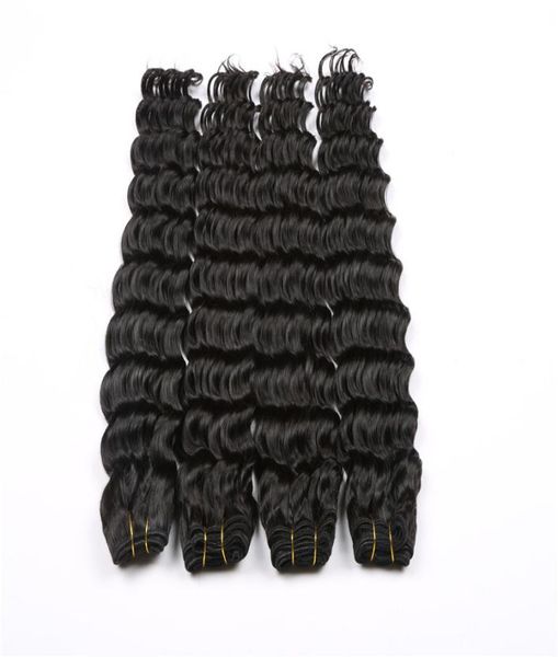 

deep wave hair weave natural color 3 or 4 bundles deals 100 mongolian human curly weaving remy hair extensions7438536, Black