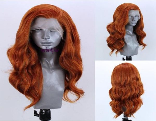 

part orange color brazilian wig natural long body wave copper red pre plucked synthetic lace front wig for white women7367773, Black