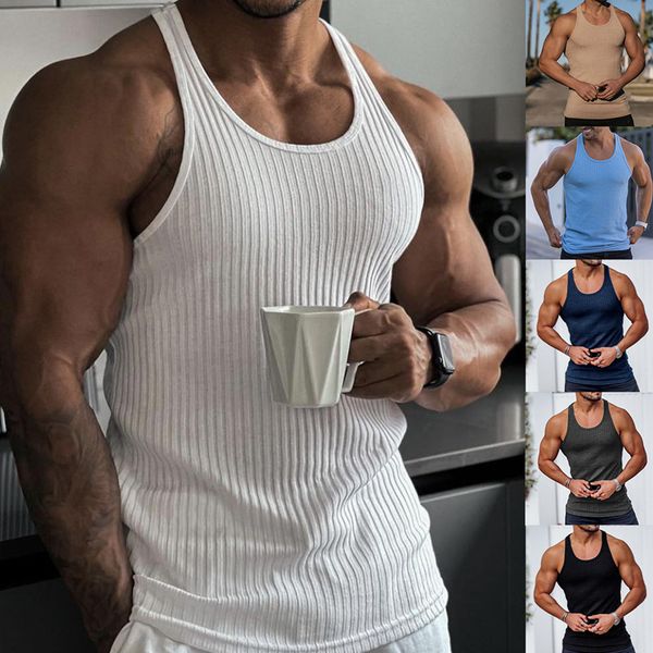 

2023 summer new men vest gym tank men fitness sleeveless shirt male exercise sports vest undershirt gyms train, White;black