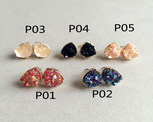 

new arrival glitter druzy drusy water droplets earring gold plated rock shape ear stud for women girls jewelry5983734, Golden;silver