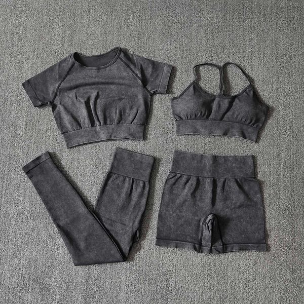 

women's tracksuits seamless yoga set women short sleeve crop sport bra gym leggings fitness shorts suits workout clothes sportswear, Gray