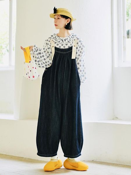 

jeans imakokoni original designer cotton denim suspenders loose casual versatile fashion wide leg pants for women spring winter 223705, Blue