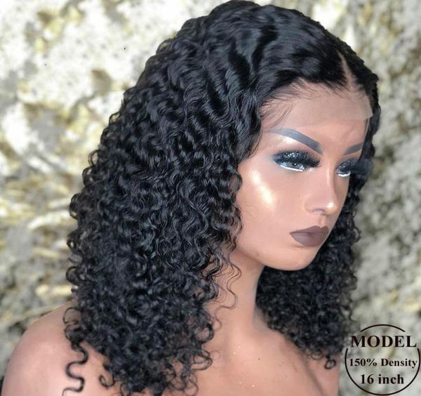 

malaysian jerry curly short bob lace front human hair wig pre plucked for black women glueless 13x4 deep wave frontal wig remy5899806, Black;brown