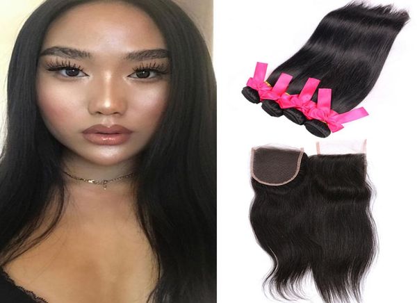 

brazilian straight bundles 4pcs with closure 7a virgin remy human hair indian malaysian peruvian hair extensions bundles for6738021, Black