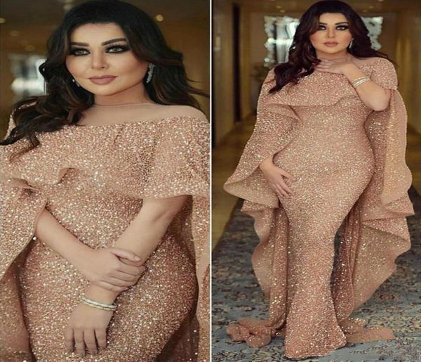 

luxury off shoulder sequined evening dresses mermaid lace beaded half sleeve dubai formal party dress arabic prom gowns gold custo3326852, Black;red