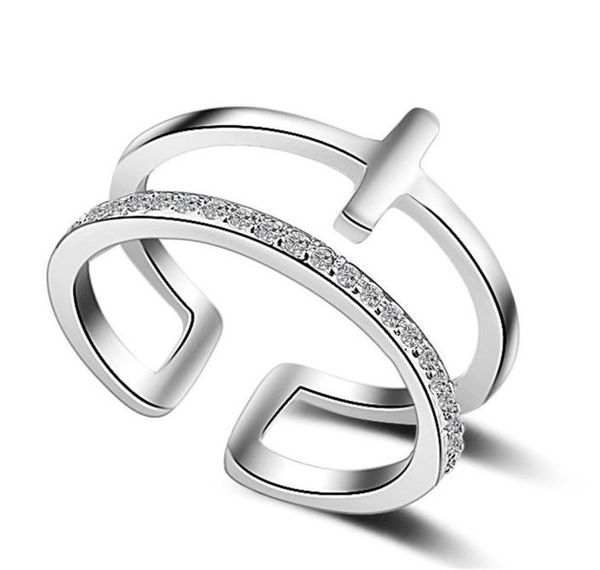 

cross anniversary cubic zirconia finger rings for women female ladies jewelry silver plated casual korea trendy party gift 1232856488