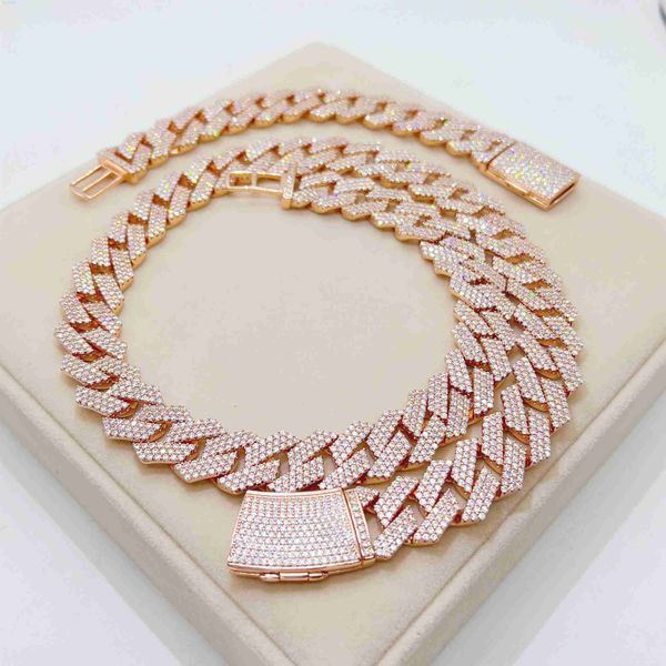 

pass tester hip hop cuban necklace bling iced out silver cuban link chain moissanite jewelry set for men