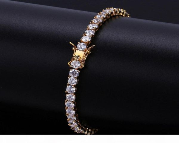 

mens bracelets iced out diamond tennis chain bracelet hip hop jewelry copper material gold silver rose color box clasp cz bangle l9413380, Golden;silver