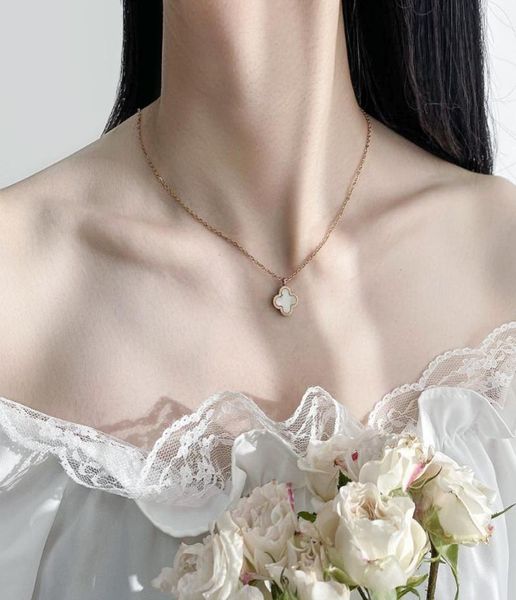 

pendant necklaces trend fashion stainless steel lucky fourleaf clover necklace for women match white motherofpearl clavicle cha3416675, Silver