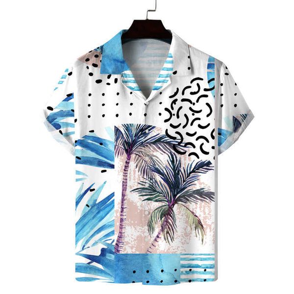 

d summer shirts men's oversized beach men's shirt short sleeve coconut tree print hawaiian men's clothing camiseta sy, White;black