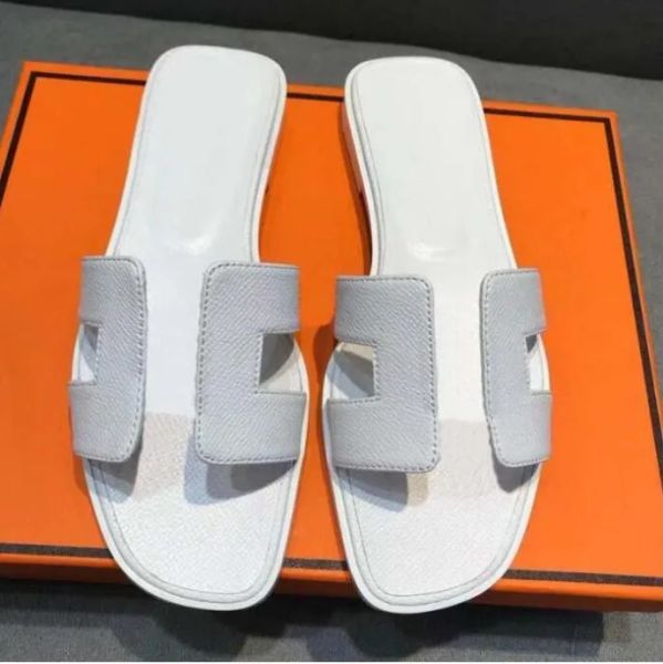 

slipper luxury designer leather ladies sandals summer flat shoes fashion beach women slippers h letter drag 35-42with the box ukn, Black