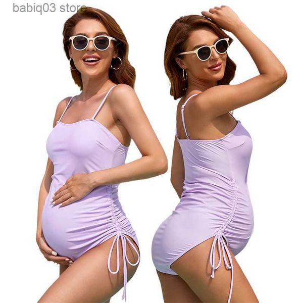 

maternity swimwears maternity women solid drawstring swimsuit 2022 new premama one piece bikini swimwear summer pregnant swiming suit beachw, White