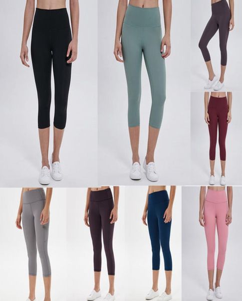 

seamless womens yoga leggings suit cropped pants high waist align threaded sports midcalf raising hips gym wear elastic fitness t3538599