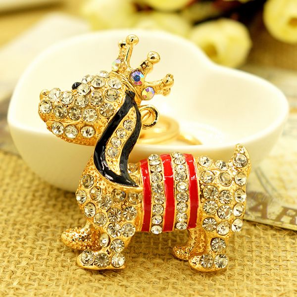 

lovely crown dog rhinestone keychain bag charm crystal pendant keys chain holder key ring jewelry for women girl gift, Slivery;golden