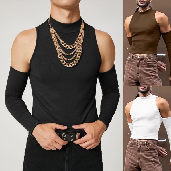 

men's t shirts men shirt solid color turtleneck long sleeve off shoulder casual camisetas 2023 hollow out streetwear crop, White;black