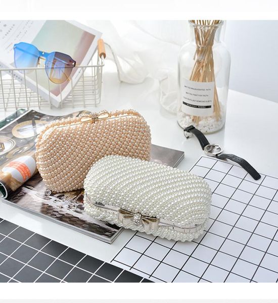 

2019 full pearls beaded bridal hand bags ring bag ladies evening party one shoulder small clutch dinner bags double beaded hand ba9307073, Black