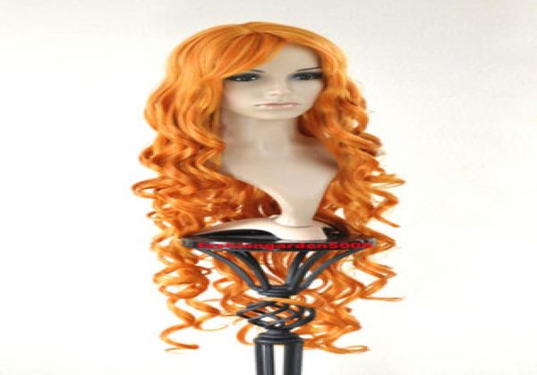 

40quot pumpkin orange curly wavy costume cosplay party wig07614343, Black;brown