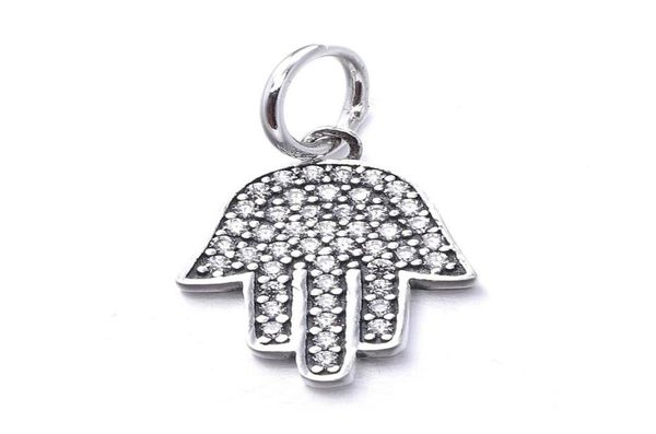 

symbol of protection charm pendant authentic 925 sterling silver dangle pave clear crystal hand bead diy bracelets elegant jewelry1614469, Black