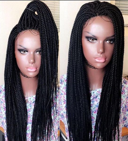 

part brazilian hair braided box braids wig long black hair synthetic lace front wigs for women heat resistant cosplay lace wi6503189, Black;brown