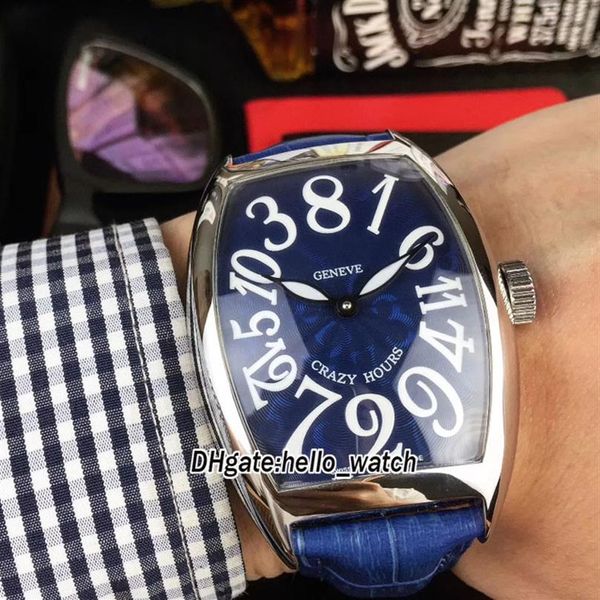 

new crazy hours 8880 ch blue dial asian 2813 automatic mens watch silver case blue leather strap 8style gents watches349b, Slivery;brown