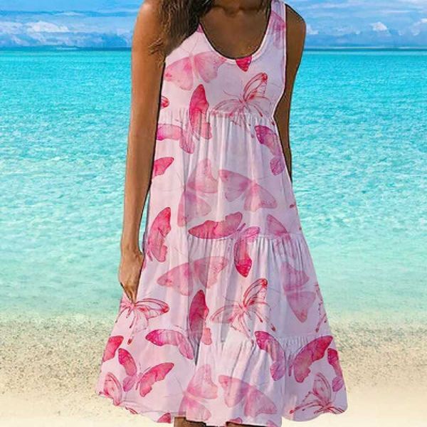 

2022 summer new beach skirt printed women's a-line dress 230607, Black;gray