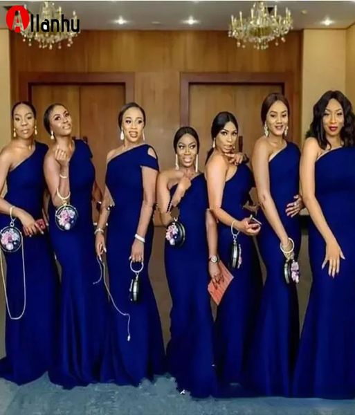 

2022 royal blue one shoulder mermaid bridesmaid dresses sweep train simple african country wedding guest gowns maid of honor dress1033796, White;pink