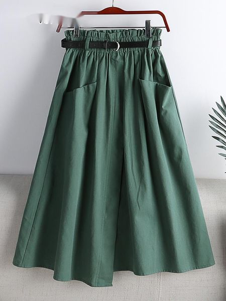 

capris 2022 fashion autumn cotton midi skirt women korean style elegant temperament midlength school high waist a line skirt, Black;white