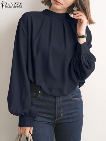 

shirts women elegant long sleeve shirt 2023 zanzea spring casual buttons down blusas female fashion loose chemise ol solid blouse, White
