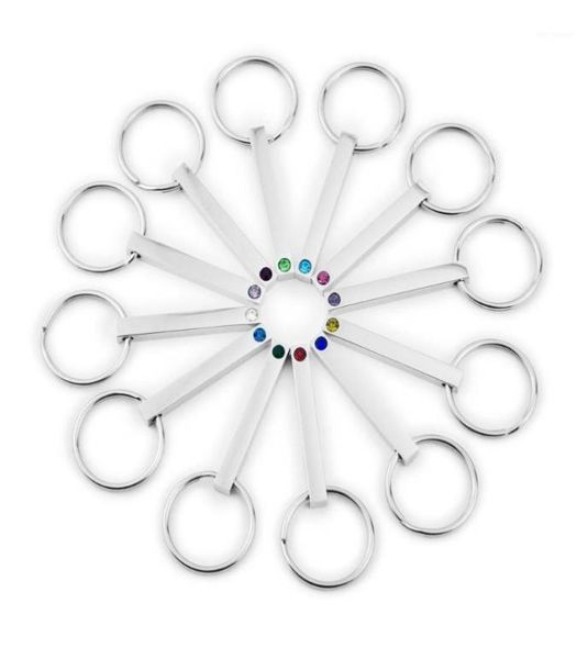 

keychains 100 stainless steel blank bar key chain for engrave metal rectangle charm with birthstone ring mirror polished 10pcs16302084, Silver