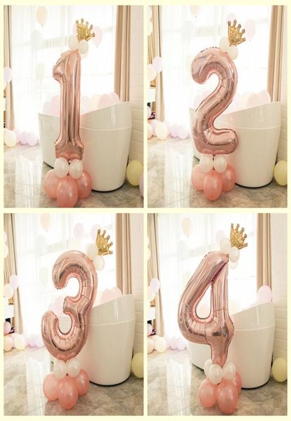 

14pcs number foil rose gold latex balloons happy birthday party decorations kids baby girl 1st 1 2 3 4 5 6 7 8 9 one years old3058632